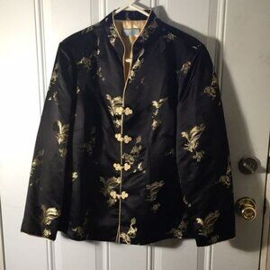 R Saline vintage Woman’s black & gold oriental look 4 button front jacket